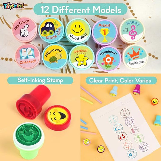 10 Pcs DIY Cute Self-Ink Rubber Seal Stamps for Kids Motivation and Reward Theme Prefect Gift for Teachers Parents and Students
