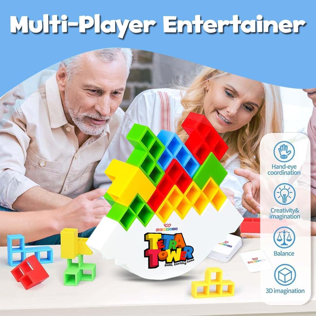 Swinging Tetra Tower Family Indoor Game for Kids Adults, Travel, Party, Birthday Gift STEM Toys Board Game Building Blocks for Kids Interactive Stacking Balancing Brain Toys Mind Games -16Pcs