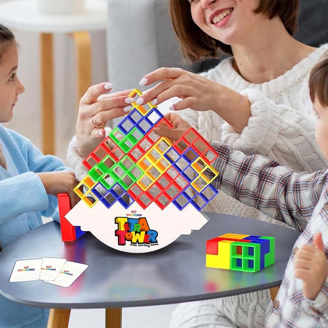 Swinging Tetra Tower Family Indoor Game for Kids Adults, Travel, Party, Birthday Gift STEM Toys Board Game Building Blocks for Kids Interactive Stacking Balancing Brain Toys Mind Games -16Pcs