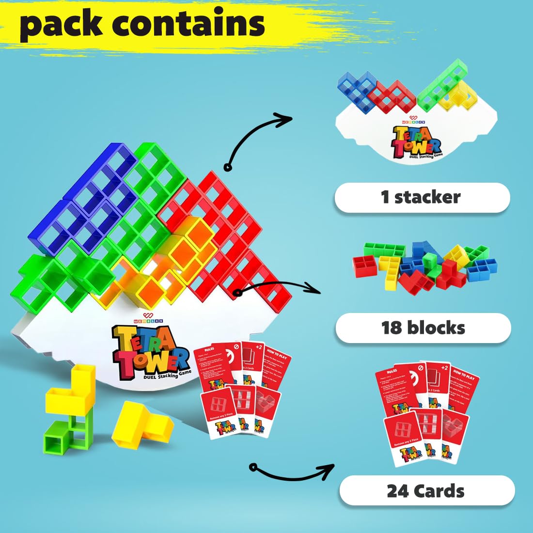 Swinging Tetra Tower Family Indoor Game for Kids Adults, Travel, Party, Birthday Gift STEM Toys Board Game Building Blocks for Kids Interactive Stacking Balancing Brain Toys Mind Games -16Pcs