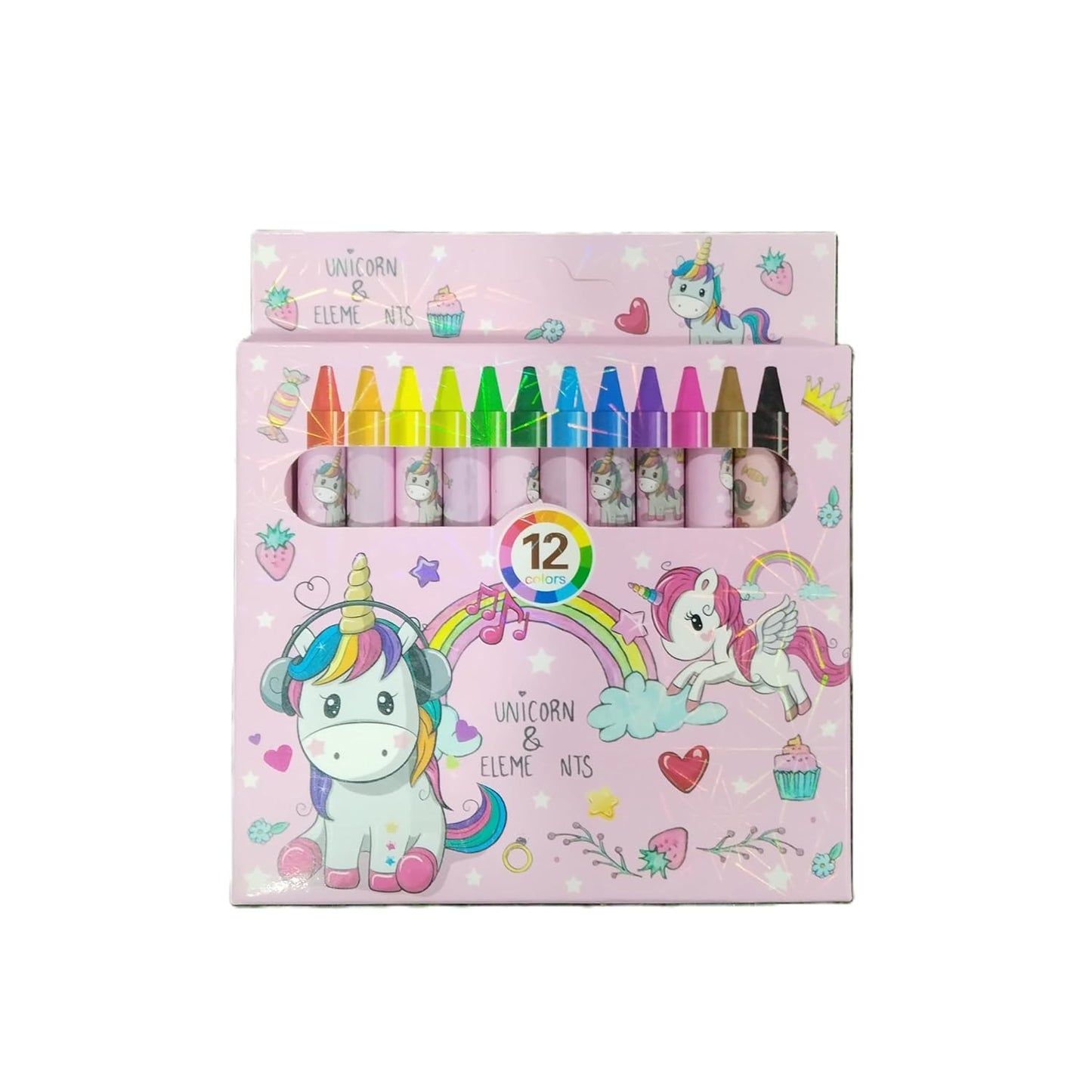 Surprise Kids Unicorn Theme Wax Crayons for Kids Pack of 12 Bright Shades Non-Toxic & Durable. Pink (Pack of 1)