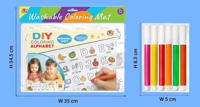 Reusable Alphabet Colouring Mat for Kids – DIY Washable Learning Mat with Colour Pens
