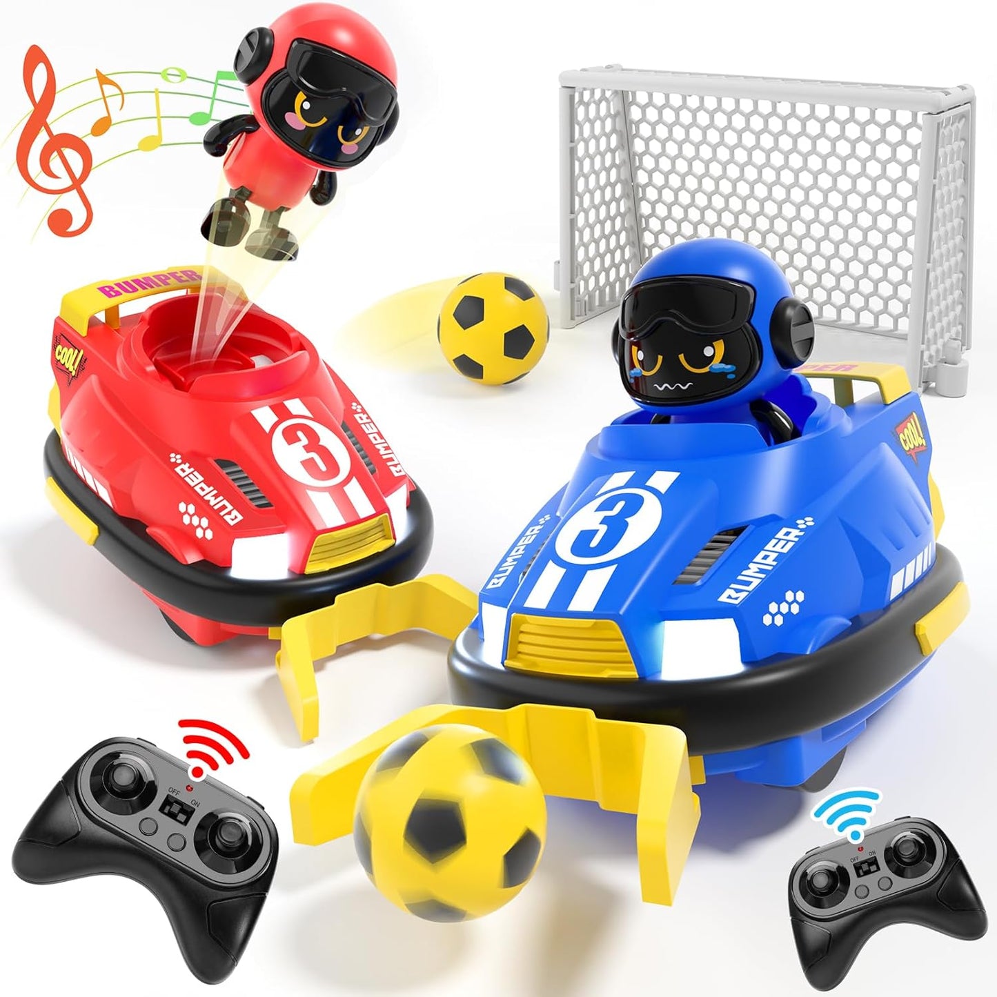 2 Player RC Bumper Car Football Game Set with Remote Control, Eject Function & Goals