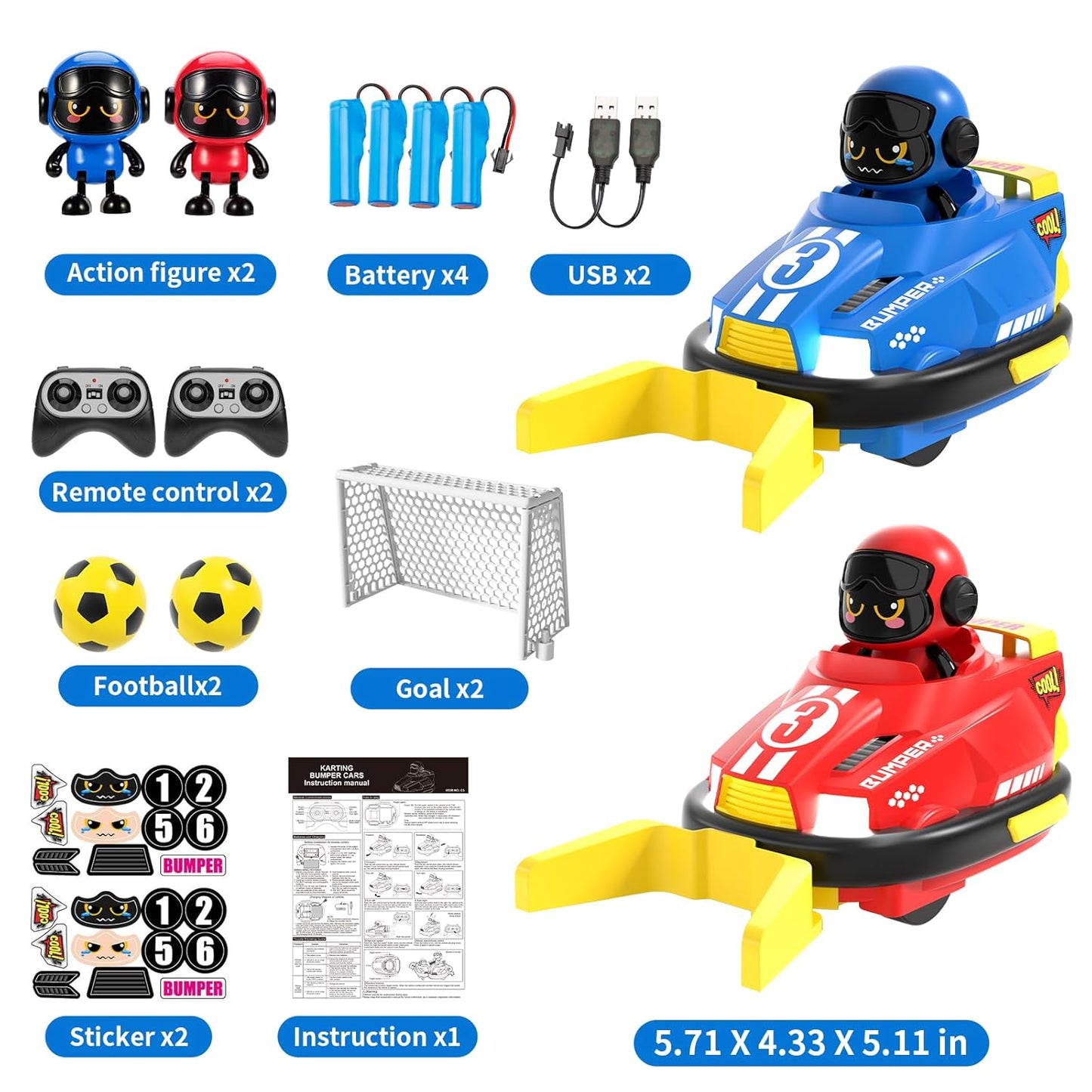 2 Player RC Bumper Car Football Game Set with Remote Control, Eject Function & Goals