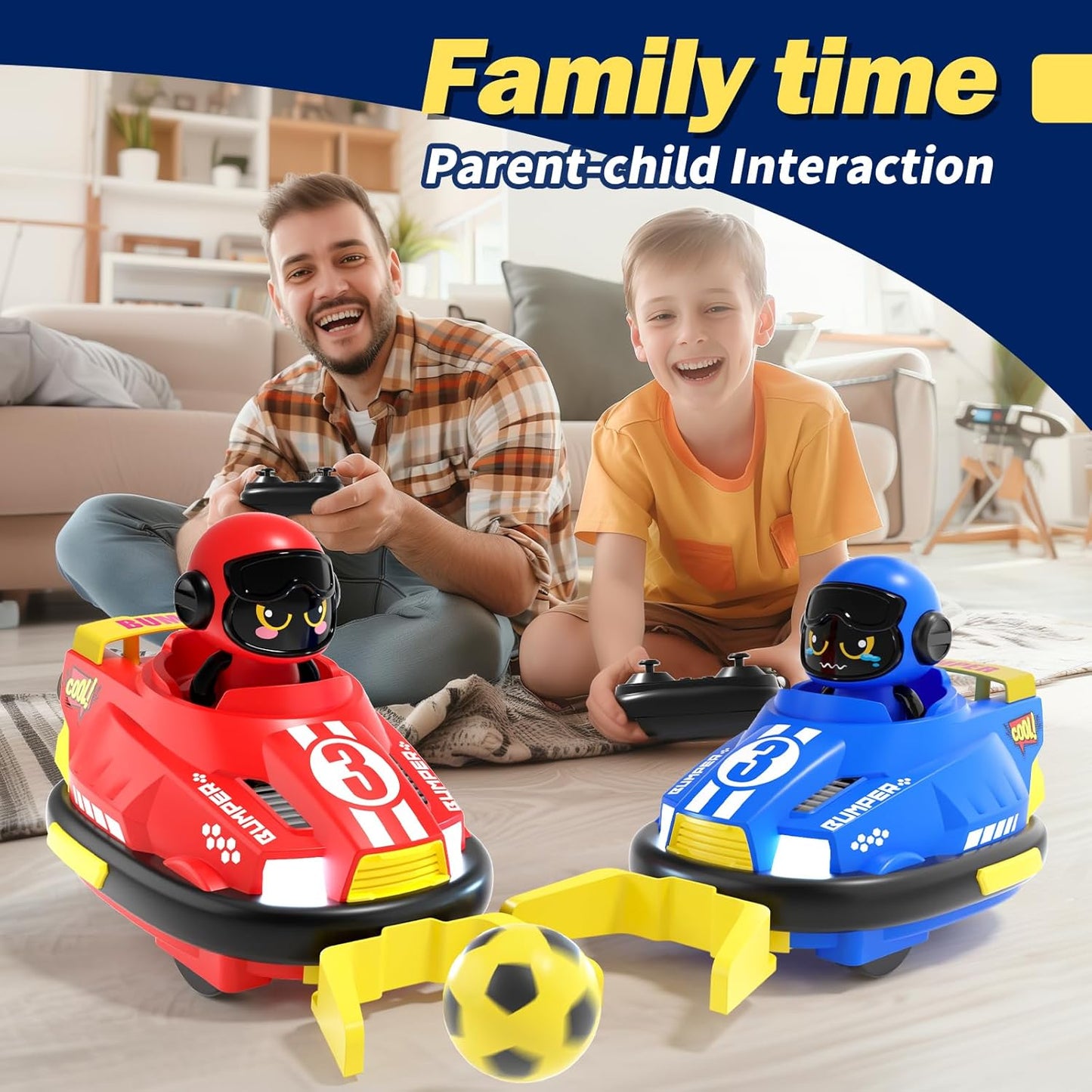 2 Player RC Bumper Car Football Game Set with Remote Control, Eject Function & Goals