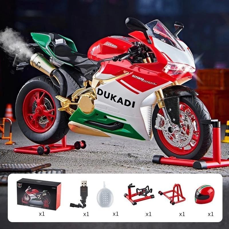 Ducati Panigale V4 SP2 Diecast Superbike Model – Premium Sports Bike Collectible with Racing Stand (Black/Silver)