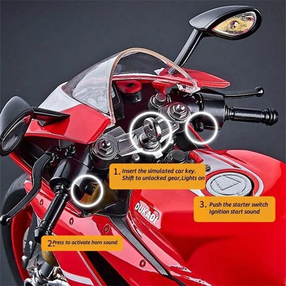 Ducati Panigale V4 SP2 Diecast Superbike Model – Premium Sports Bike Collectible with Racing Stand (Black/Silver)
