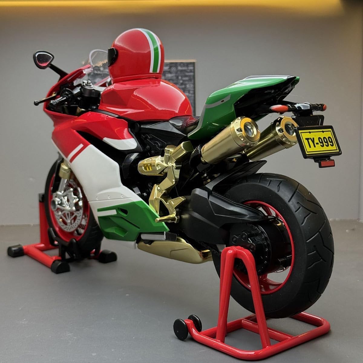 Ducati Panigale V4 SP2 Diecast Superbike Model – Premium Sports Bike Collectible with Racing Stand (Black/Silver)