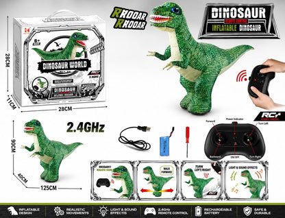 Remote Control Inflatable Dinosaur Toy for Kids | Giant Walking RC Dinosaur with Light & Sound | Rechargeable Battery Operated Dino Toy |