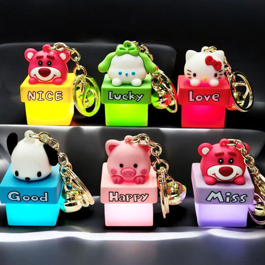 Cute Light Keychain.. Nice, Good, Lucky, Happy, Love, Miss Keychain. (Assorted Colors)