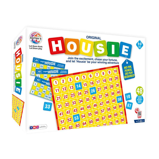 Housie Game Set with 48 Reusable Cards & 90 Number Tiles, Board Game for Kids