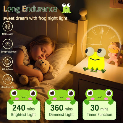 Frog Night Lamp with USB Rechargeable Touch Control - White and Green