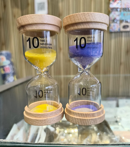 10 Minutes Wooden Base Sand Timer (Pack of 1) (Assorted Colours)