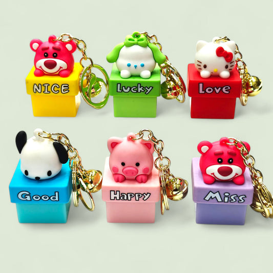 Cute Light Keychain.. Nice, Good, Lucky, Happy, Love, Miss Keychain. (Assorted Colors)