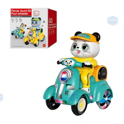 Panda Stunt Four-Wheeler Toy for Kids | Musical Rotating Panda Scooter with Flashing Lights & 360° Stunt