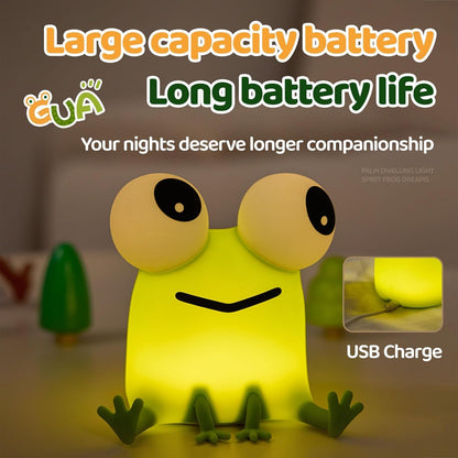 Frog Night Lamp with USB Rechargeable Touch Control - White and Green