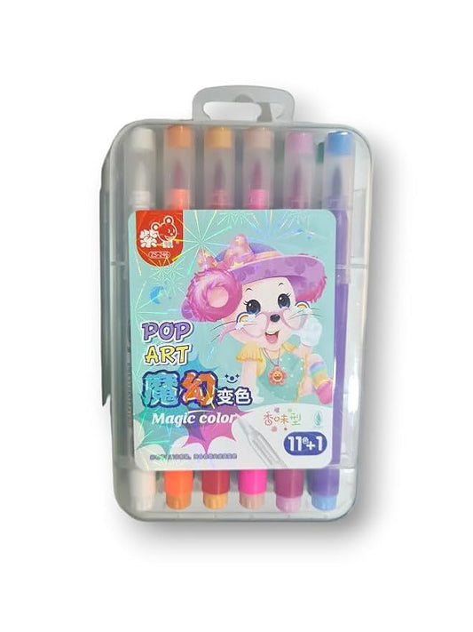 Assorted Colours Magic Color-Change Felt Tip Markers 12 Multicolor Magic Erasable Felt Pens in a Pack