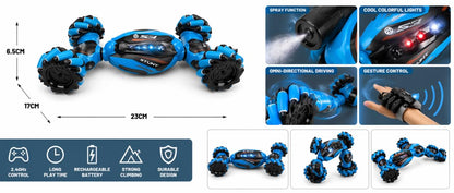 RC Stunt Car with Gesture Control, Spray Function, Colorful Lights, 2.4GHz, 360° Rotation, Blue, Ages 6+
