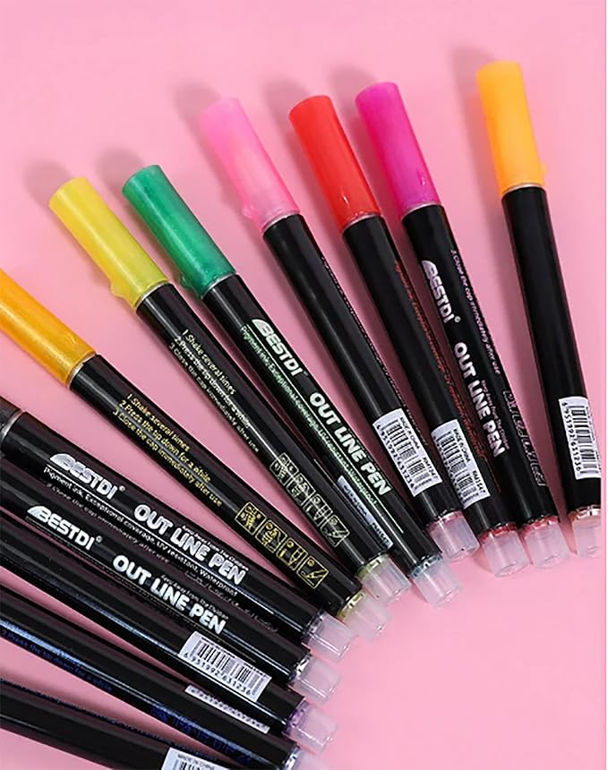 Outline Pen, Self-Outline Metallic Markers, 12 Colours Bullet Journal Pens & Glitter Pens for Card Making, Scrapbooking, Drawing, DIY Art & Crafts, Metallic Markers for Kids and Adults.
