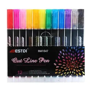 Outline Pen, Self-Outline Metallic Markers, 12 Colours Bullet Journal Pens & Glitter Pens for Card Making, Scrapbooking, Drawing, DIY Art & Crafts, Metallic Markers for Kids and Adults.