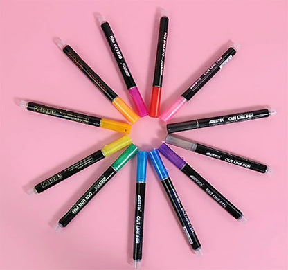 Outline Pen, Self-Outline Metallic Markers, 12 Colours Bullet Journal Pens & Glitter Pens for Card Making, Scrapbooking, Drawing, DIY Art & Crafts, Metallic Markers for Kids and Adults.