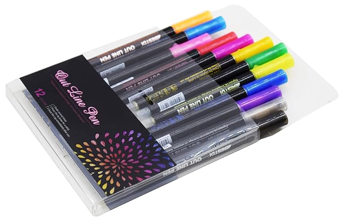 Outline Pen, Self-Outline Metallic Markers, 12 Colours Bullet Journal Pens & Glitter Pens for Card Making, Scrapbooking, Drawing, DIY Art & Crafts, Metallic Markers for Kids and Adults.