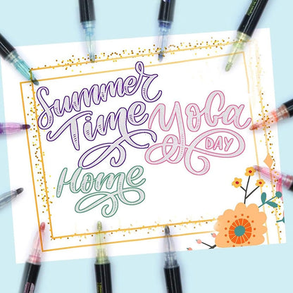 Outline Pen, Self-Outline Metallic Markers, 12 Colours Bullet Journal Pens & Glitter Pens for Card Making, Scrapbooking, Drawing, DIY Art & Crafts, Metallic Markers for Kids and Adults.