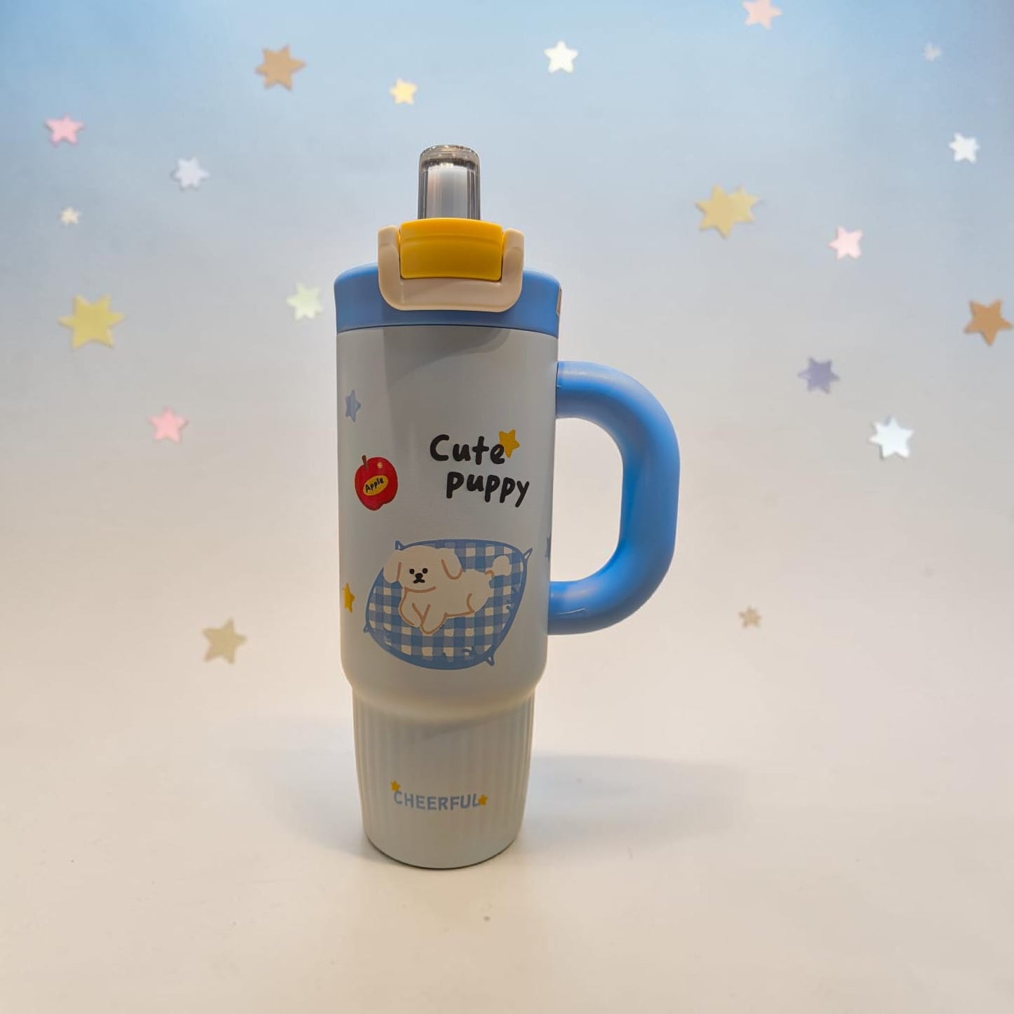 Cute Cartoon Insulated Tumbler Water Bottle with Straw & Handle