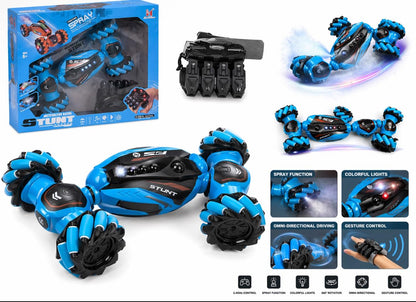 RC Stunt Car with Gesture Control, Spray Function, Colorful Lights, 2.4GHz, 360° Rotation, Blue, Ages 6+