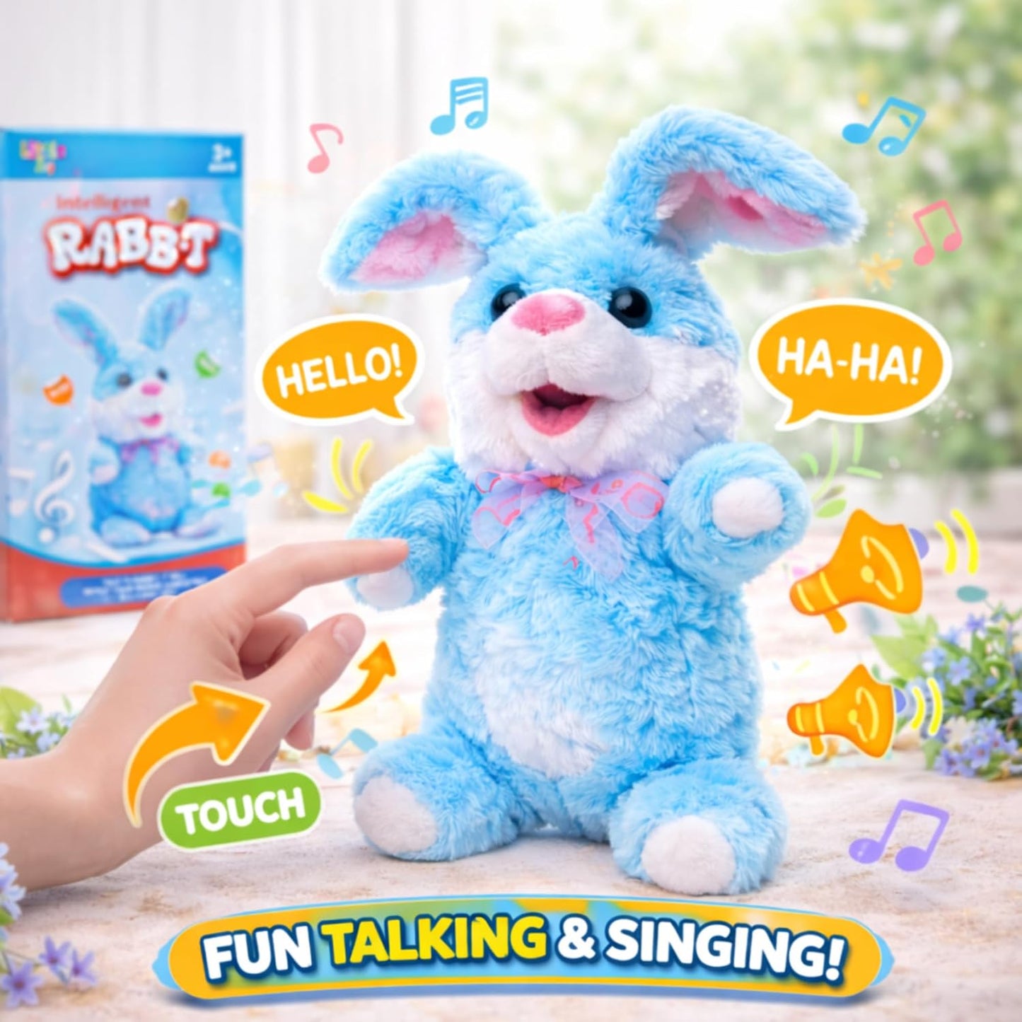 Interactive Talking Rabbit Plush Toy – Blue