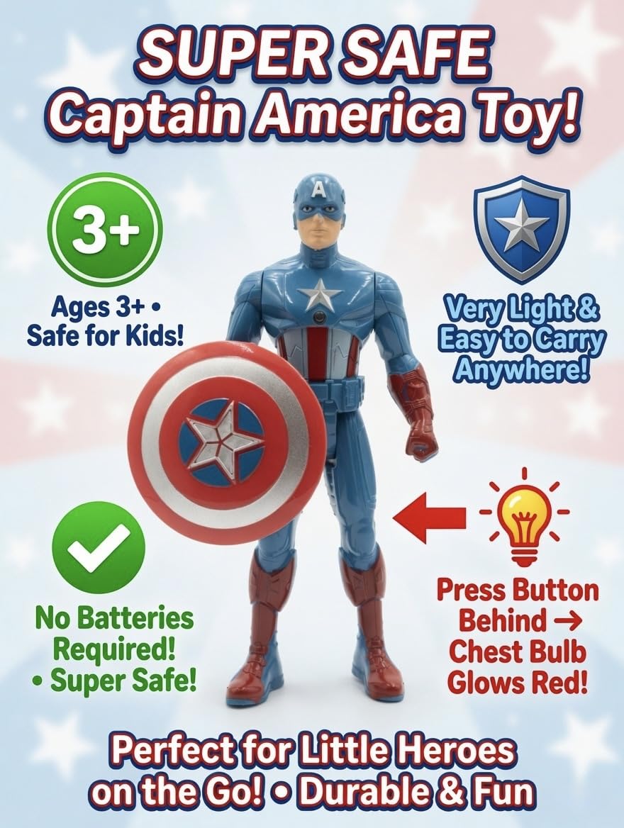 Captain Hero Light-Up Action Figure with Shield | Superhero Toy for Kids Ages 3+