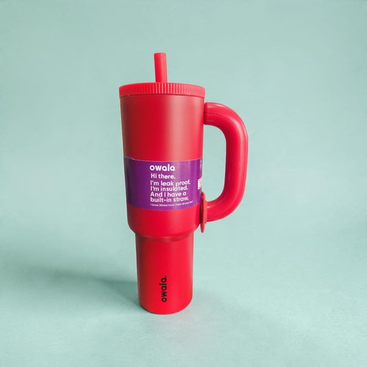 Owala Red Insulated Travel Tumbler with Handle & Straw – Red