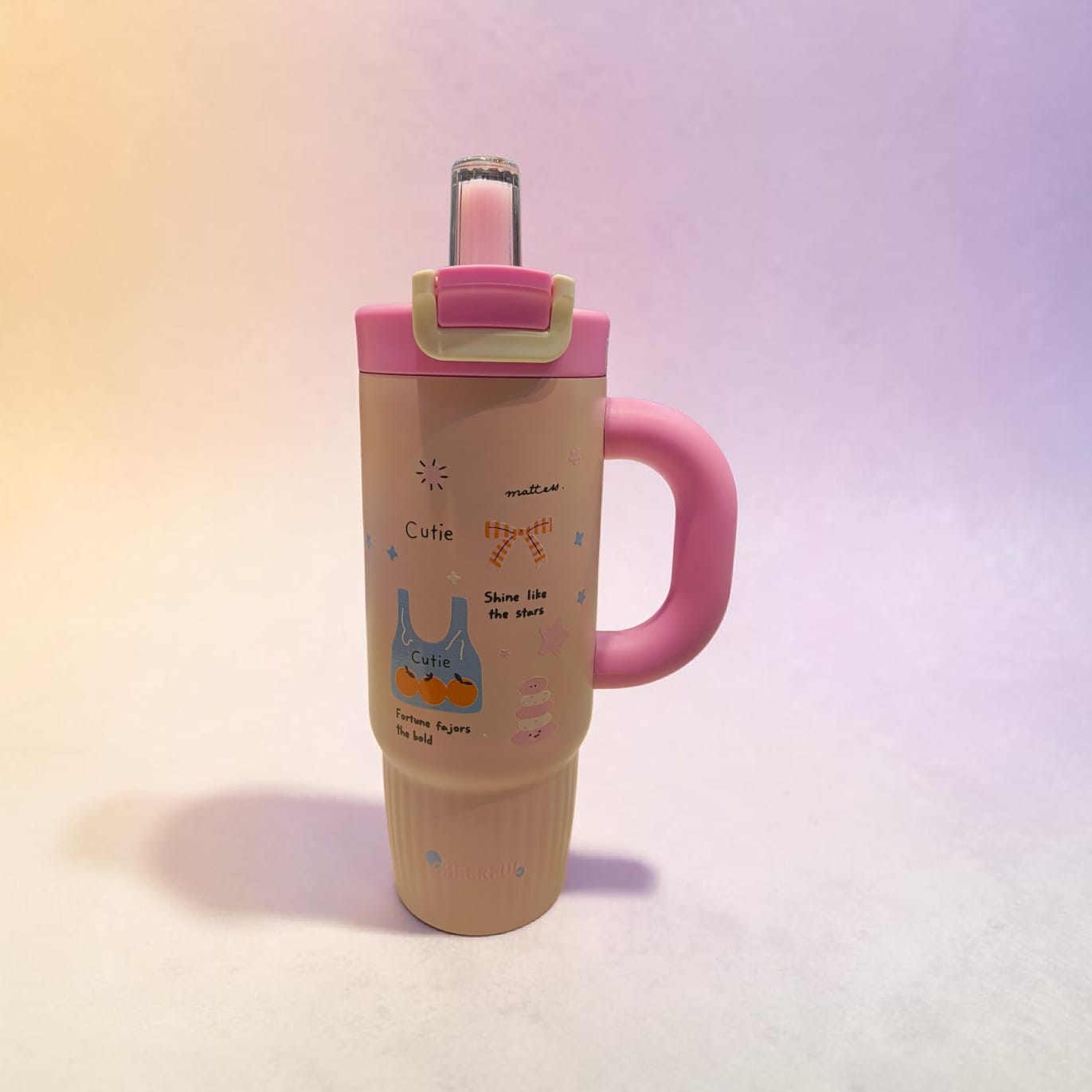 Cute Cartoon Insulated Tumbler Water Bottle with Straw & Handle
