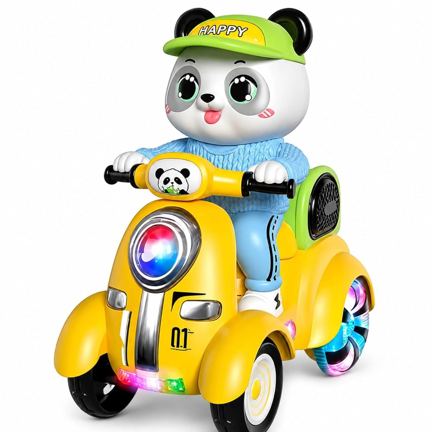 Panda Stunt Four-Wheeler Toy for Kids | Musical Rotating Panda Scooter with Flashing Lights & 360° Stunt