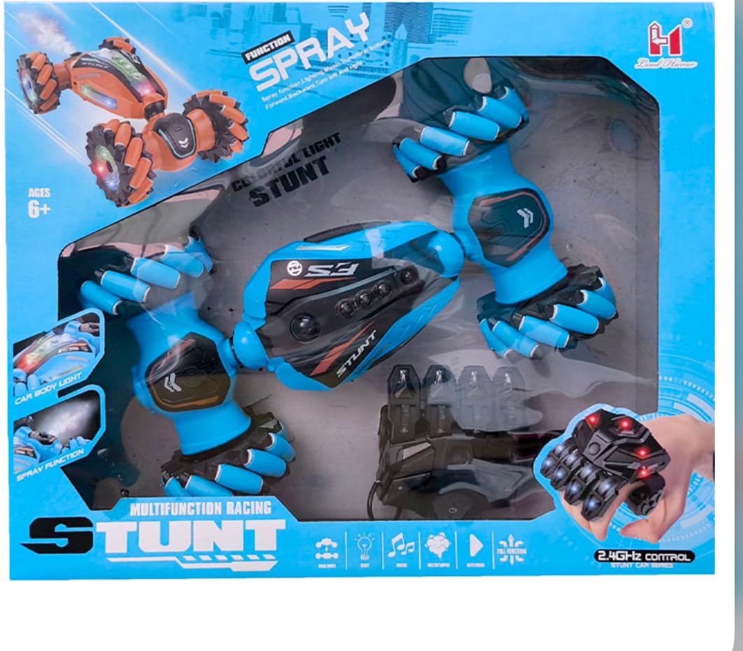 RC Stunt Car with Gesture Control, Spray Function, Colorful Lights, 2.4GHz, 360° Rotation, Blue, Ages 6+