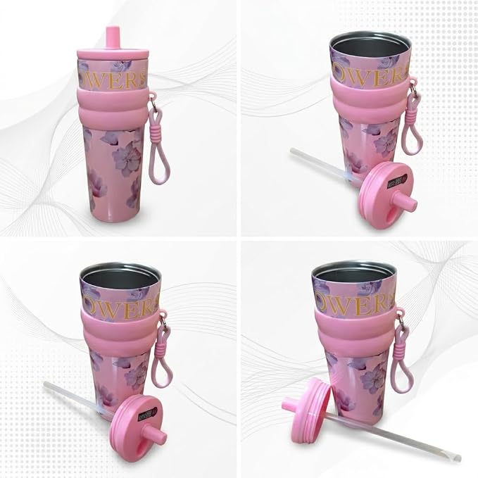 710ml Insulated Stainless Steel Water Bottle with Straw & Carry Strap