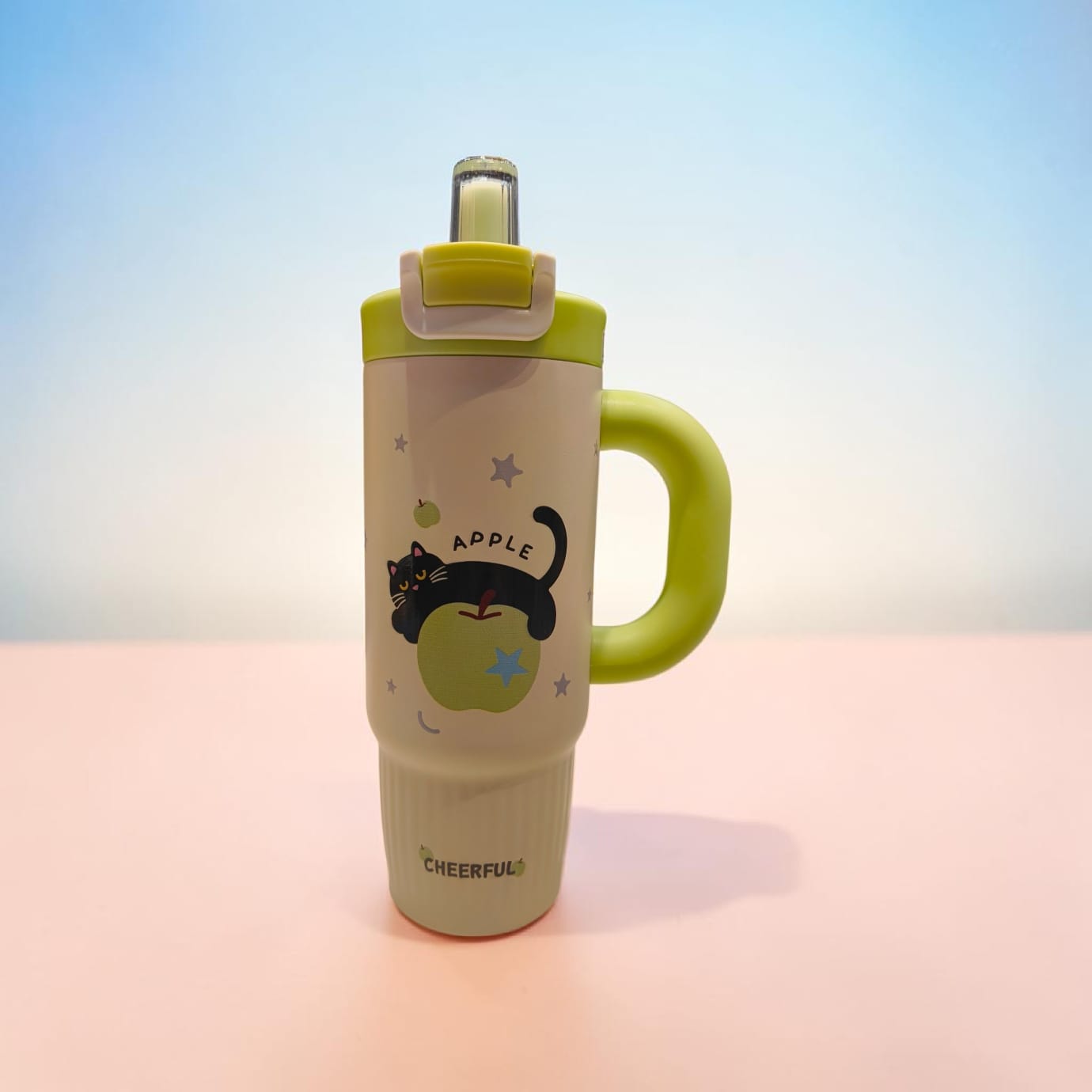 Cute Cartoon Insulated Tumbler Water Bottle with Straw & Handle