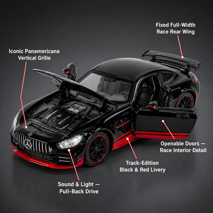 Mercedes-AMG GT Die-Cast Model Car – Black and Red Edition