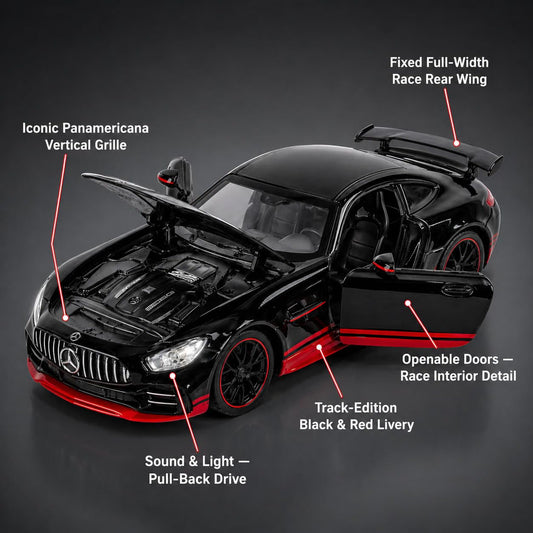 Mercedes-AMG GT Die-Cast Model Car – Black and Red Edition