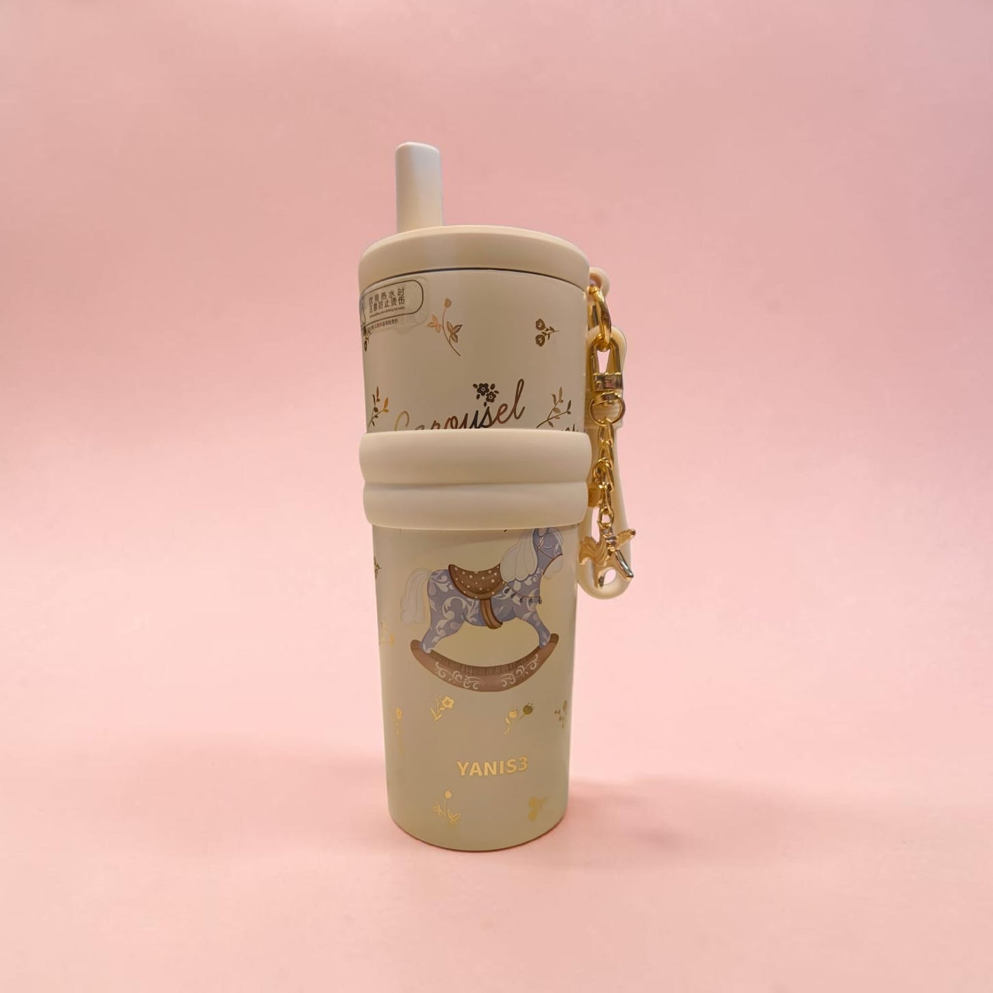 Carousel Charm Insulated Tumbler with Straw & Keychain – Pastel Edition