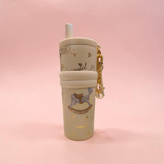 Carousel Charm Insulated Tumbler with Straw & Keychain – Pastel Edition