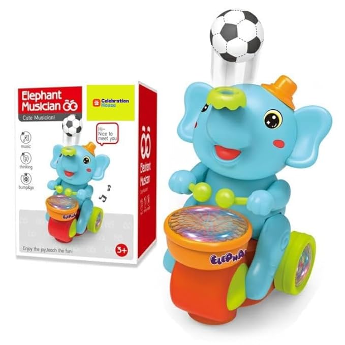 Magician Elephant Musical Toy with Levitation Ball on Nose Along with Dazzling Light Drum & Elephant Sound Music for Kids.