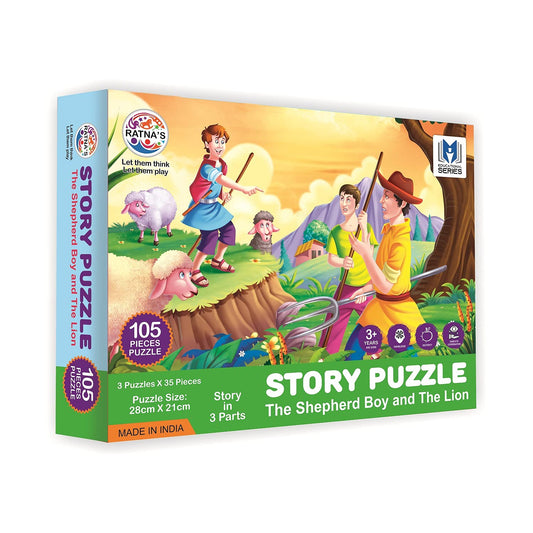 Story Jigsaw Puzzle The Shephard BOY and The Lion for Kids. This Pack Includes 3 Jigsaw Puzzle and A Story Book Inside