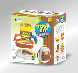 Tool Schoolbag for Kids Pretend Play Tool Kit with Construction Tools & Accessories Portable School Bag Role Play Toy for Boys & Girls Age 3+ Years