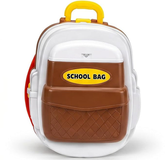 Tool Schoolbag for Kids Pretend Play Tool Kit with Construction Tools & Accessories Portable School Bag Role Play Toy for Boys & Girls Age 3+ Years
