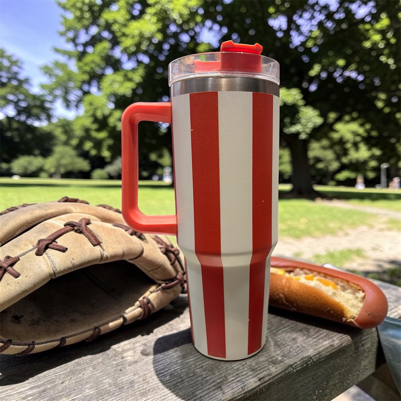 Vintage Stripe Insulated Travel Tumbler with Handle (1200 ML)
