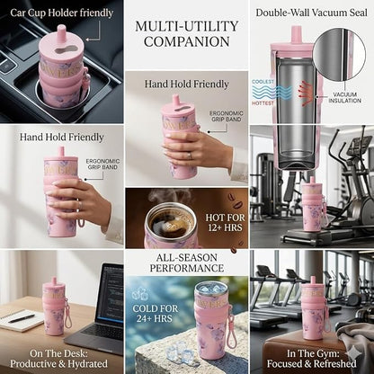 710ml Insulated Stainless Steel Water Bottle with Straw & Carry Strap
