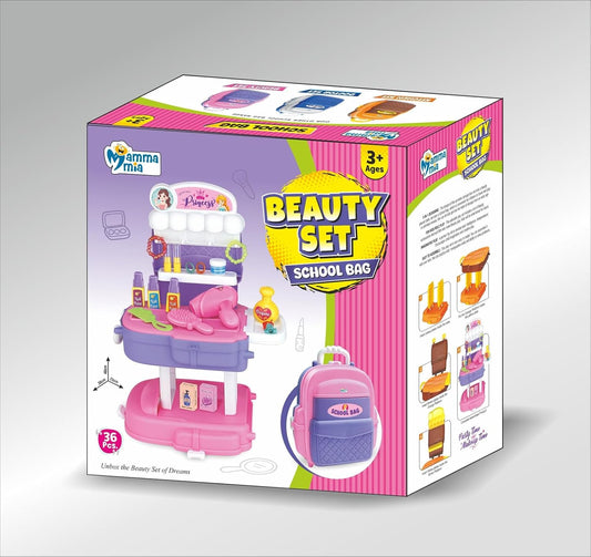 Beauty Schoolbag for Girls Pretend Play Makeup Kit with Beauty & Fashion Accessories Portable School Bag Role Play Toy for Kids Age 3+ Years