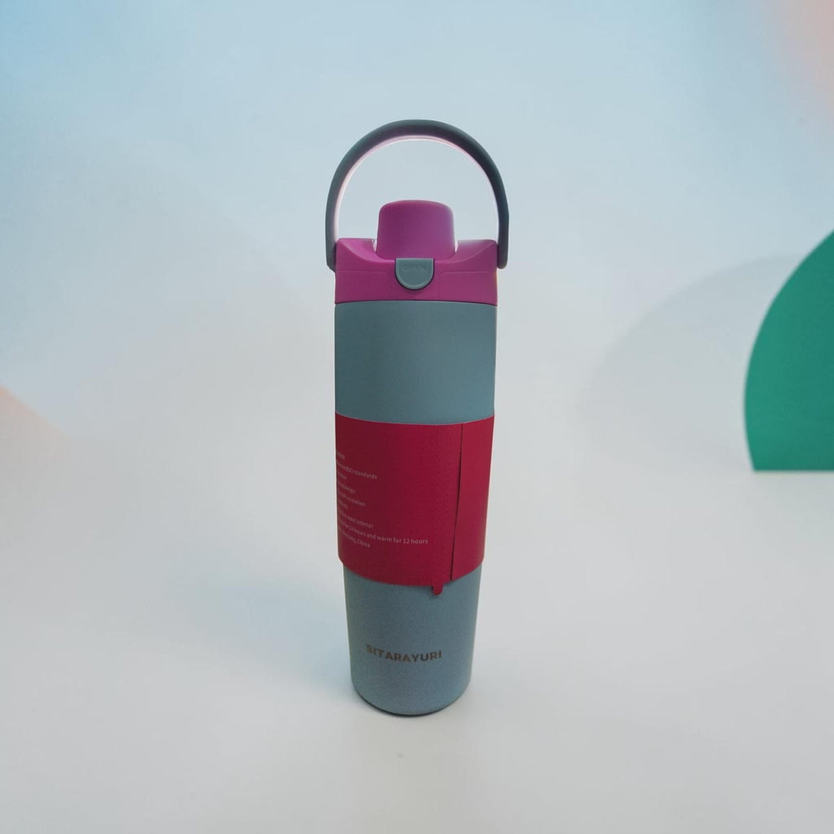 Pink & Blue Vacuum Flask with Carry Handle & Flip Lid - 900 ML