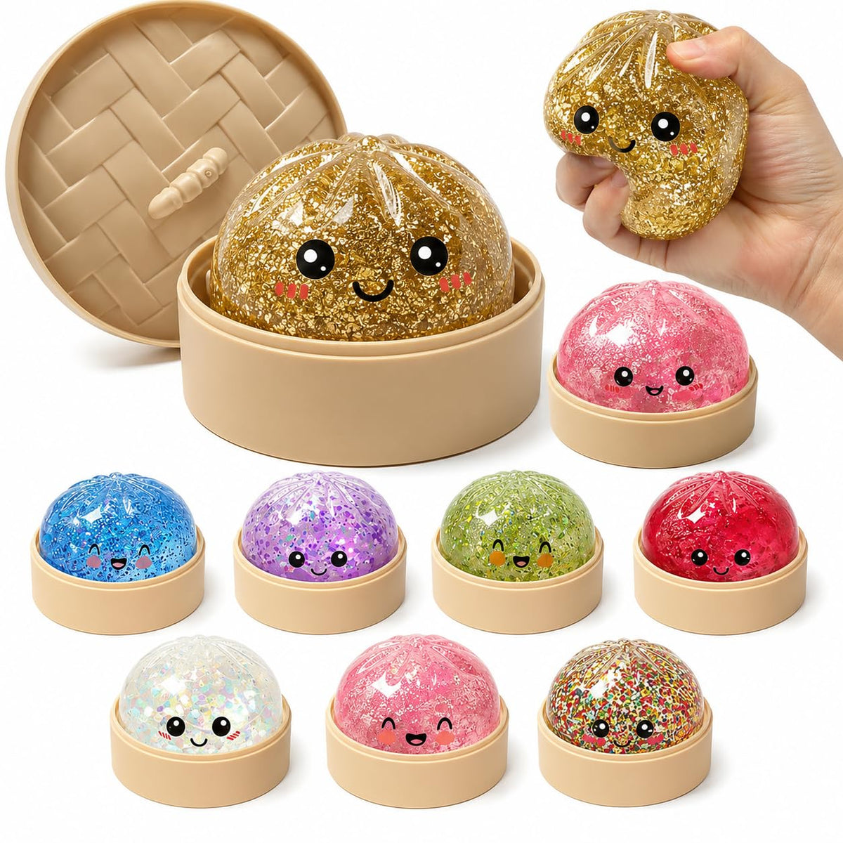 Glitter Dumpling Stress Relief Squishy Sensory Fidget Toy with Case